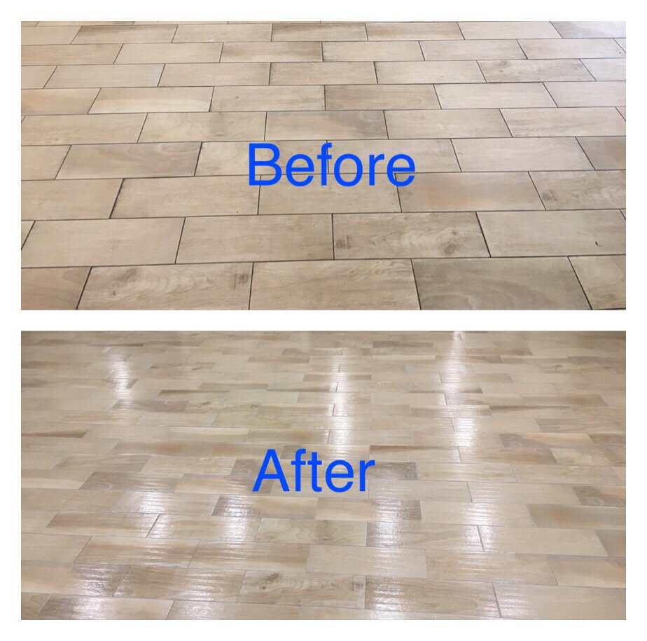 Before and after comparison of restored tile flooring